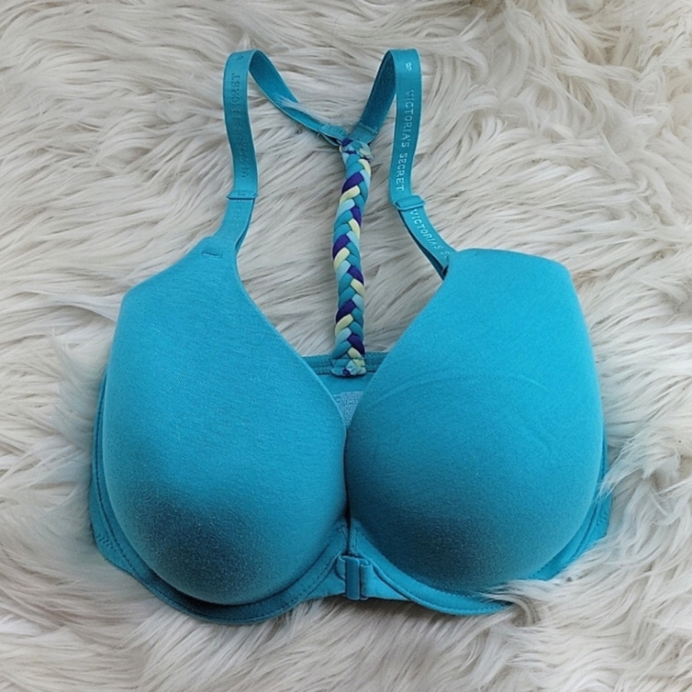 Victoria's Secret Blue 32DD Lined Perfect Coverage Racer back bra